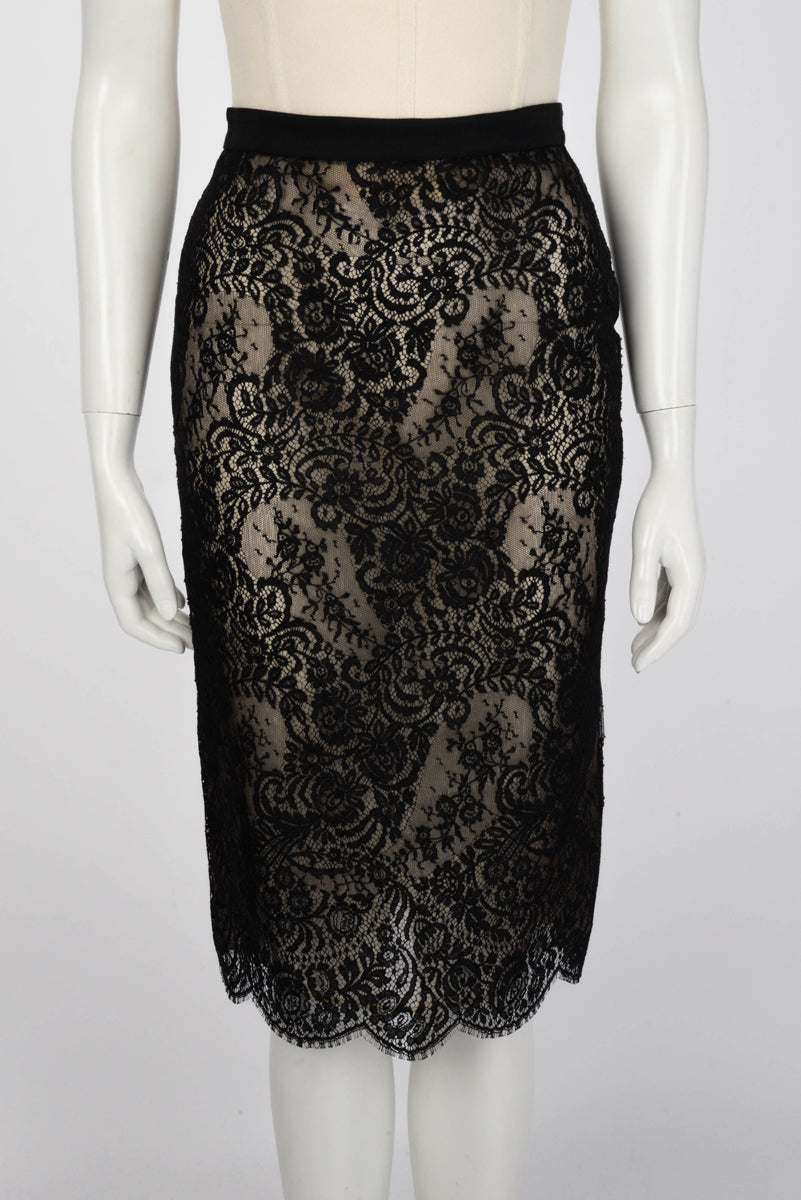 Alexander McQueen Black Lace Obsession Sheer Pencil Skirt IT 38