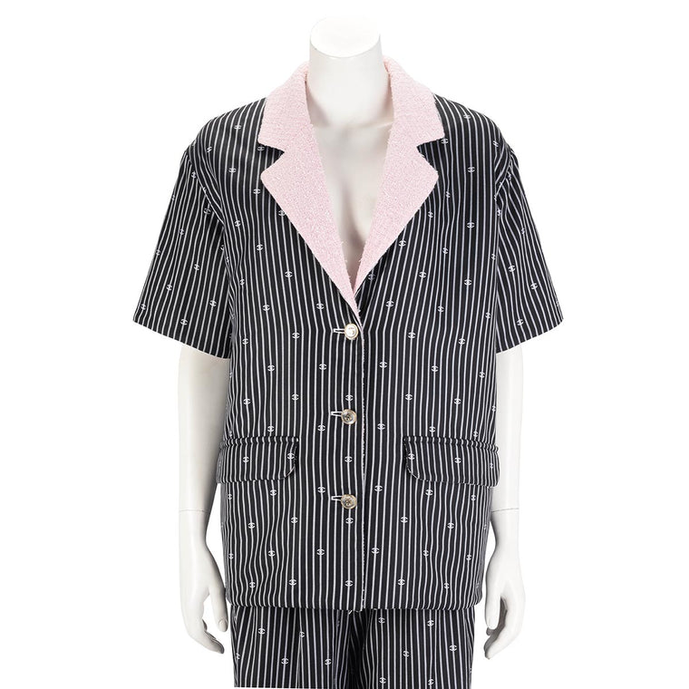 Chanel Pink Tweed Lined CC Pinstripe S/S Jacket FR 36
