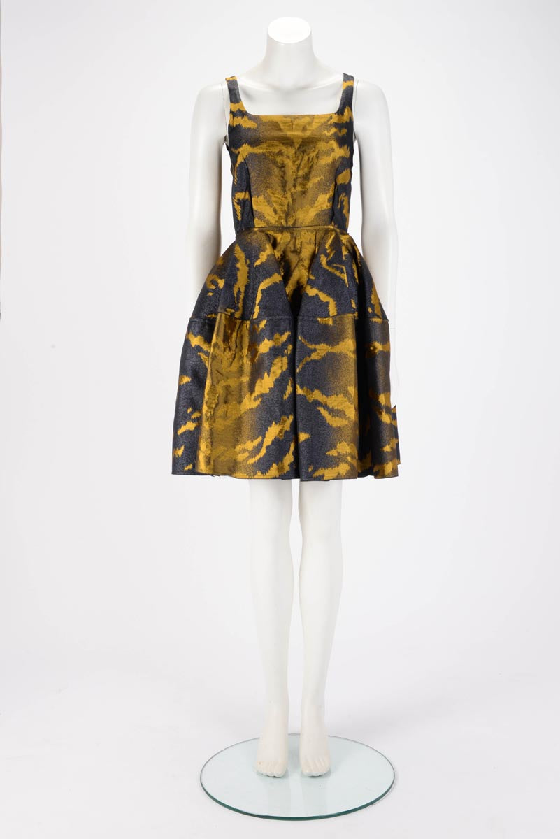 Lanvin Gold Jacquard Cocktail Dress FR 36