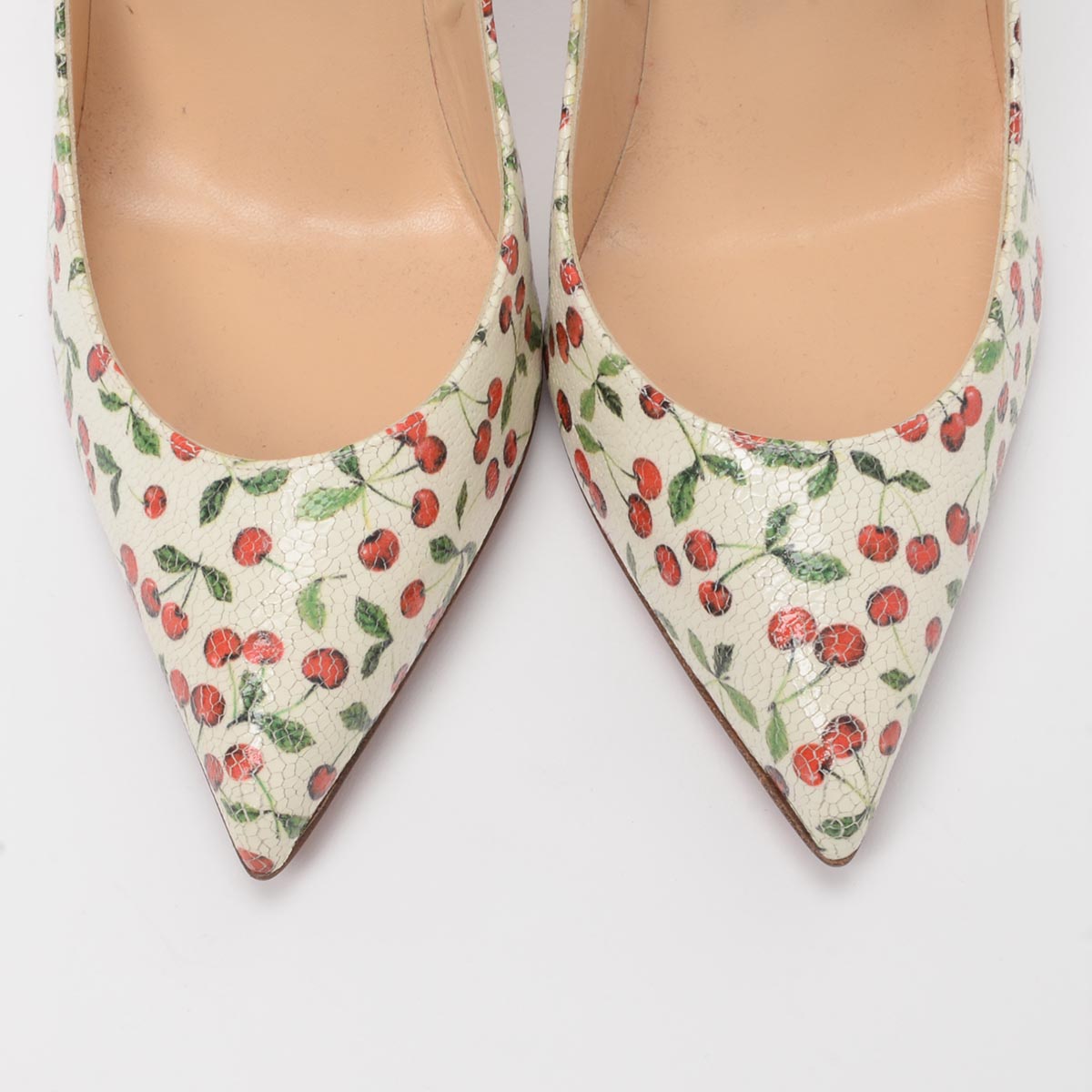 Christian Louboutin White Cherry Print Pigalle Follies 100 Pumps 42