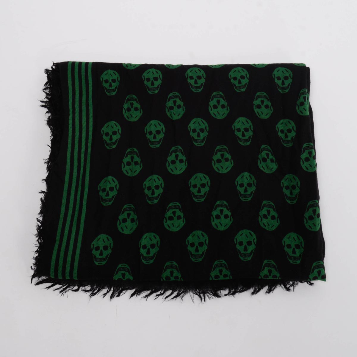 Alexander McQueen Black & Green Wool Biker Skull Scarf