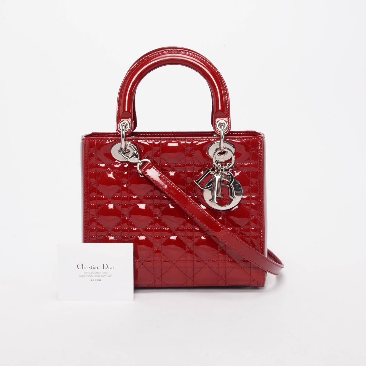 Dior Red Cannage Patent Medium Lady Dior Bag