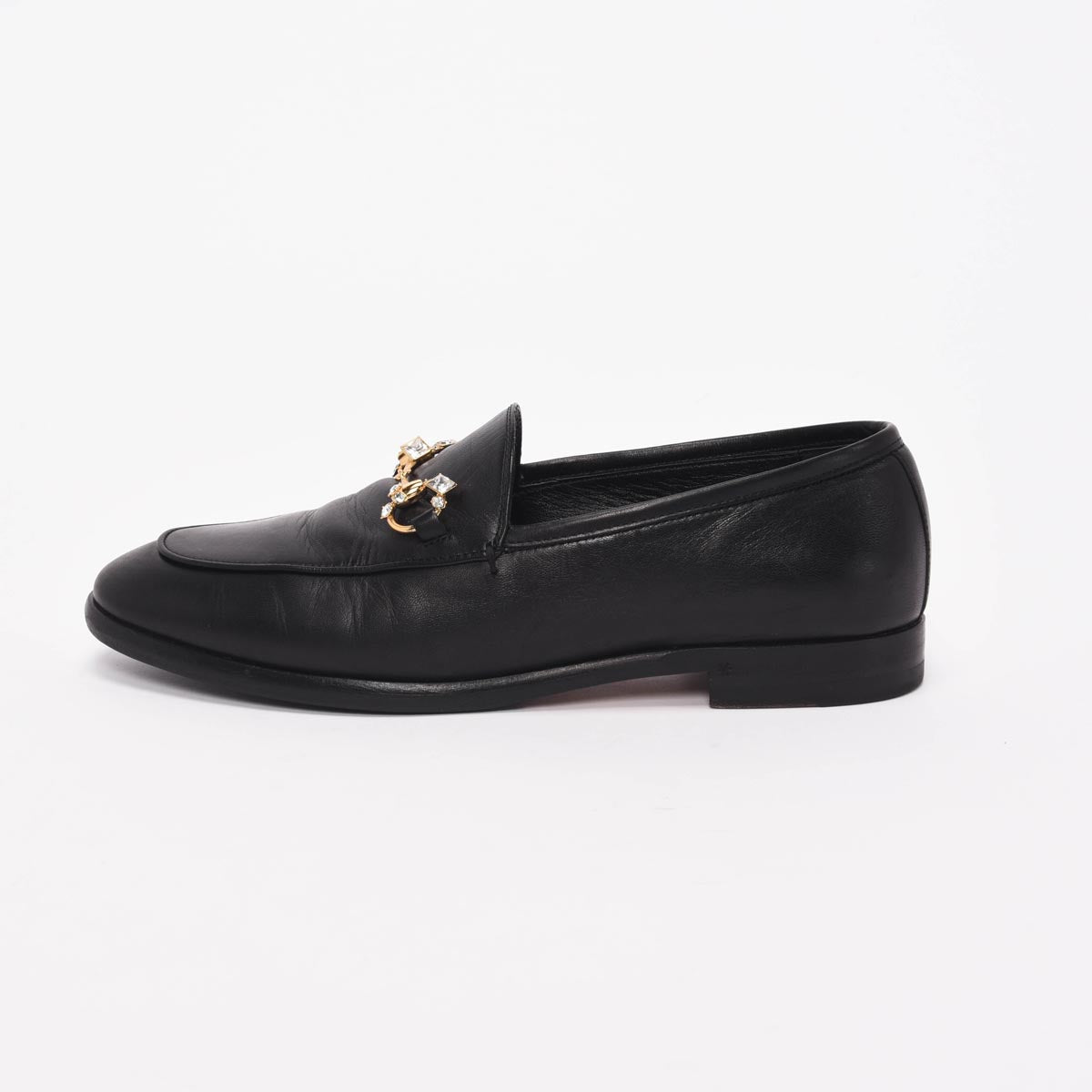 Gucci Black Malaga Kid Jordaan Crystal Horsebit Loafers 38