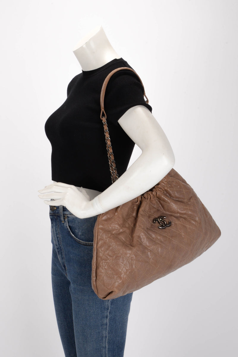 Chanel Brown Quilted Caviar Large Elastic CC Shoulder Bag