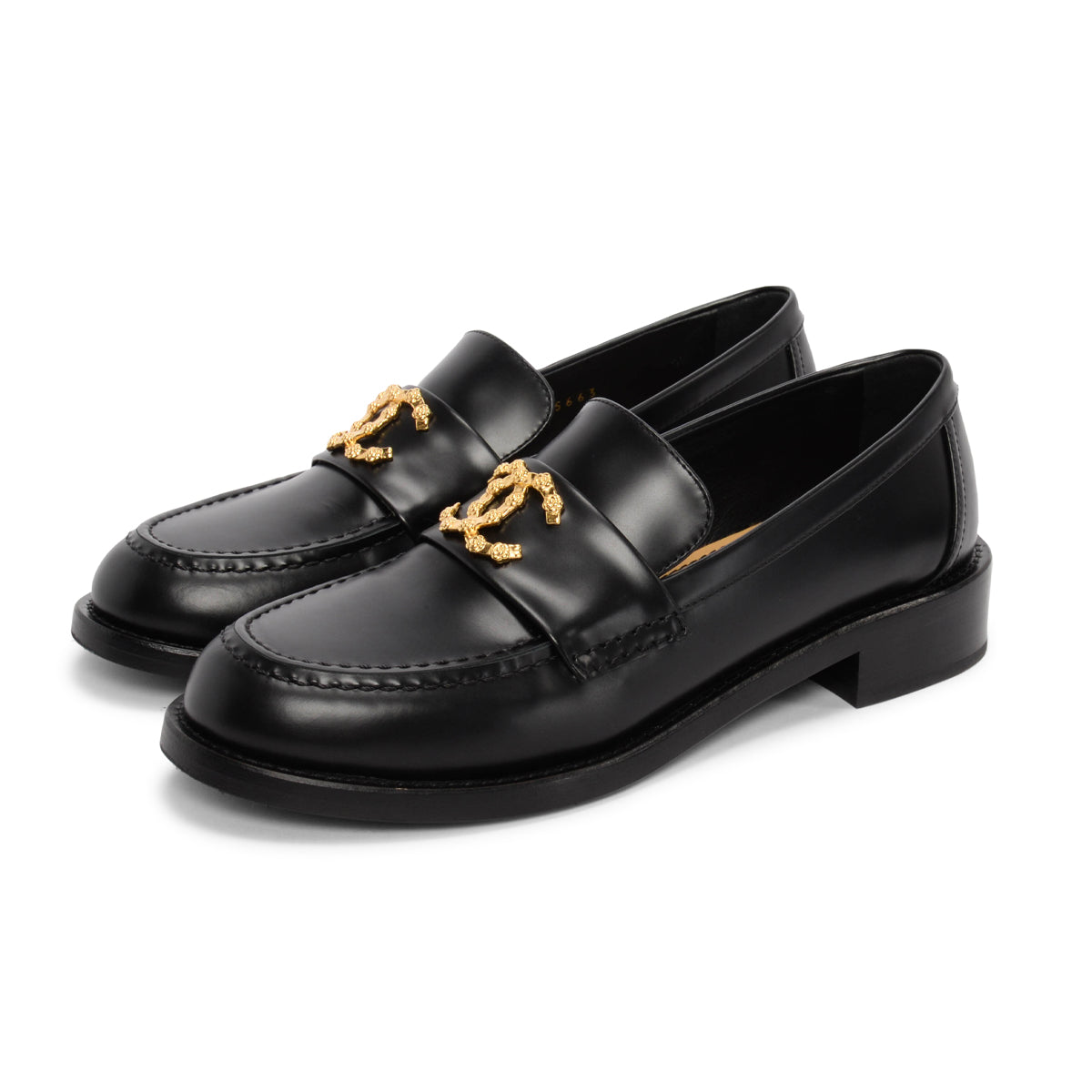 Chanel Black Smooth Calfskin CC Camellia Loafers 37