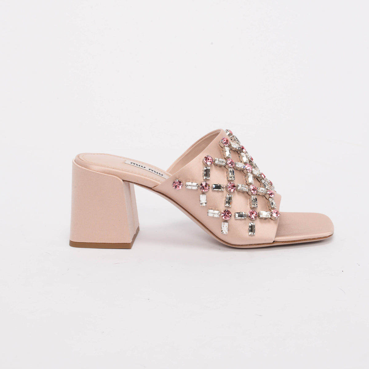 Miu Miu Blush Satin Crystal Embellished Mules 37