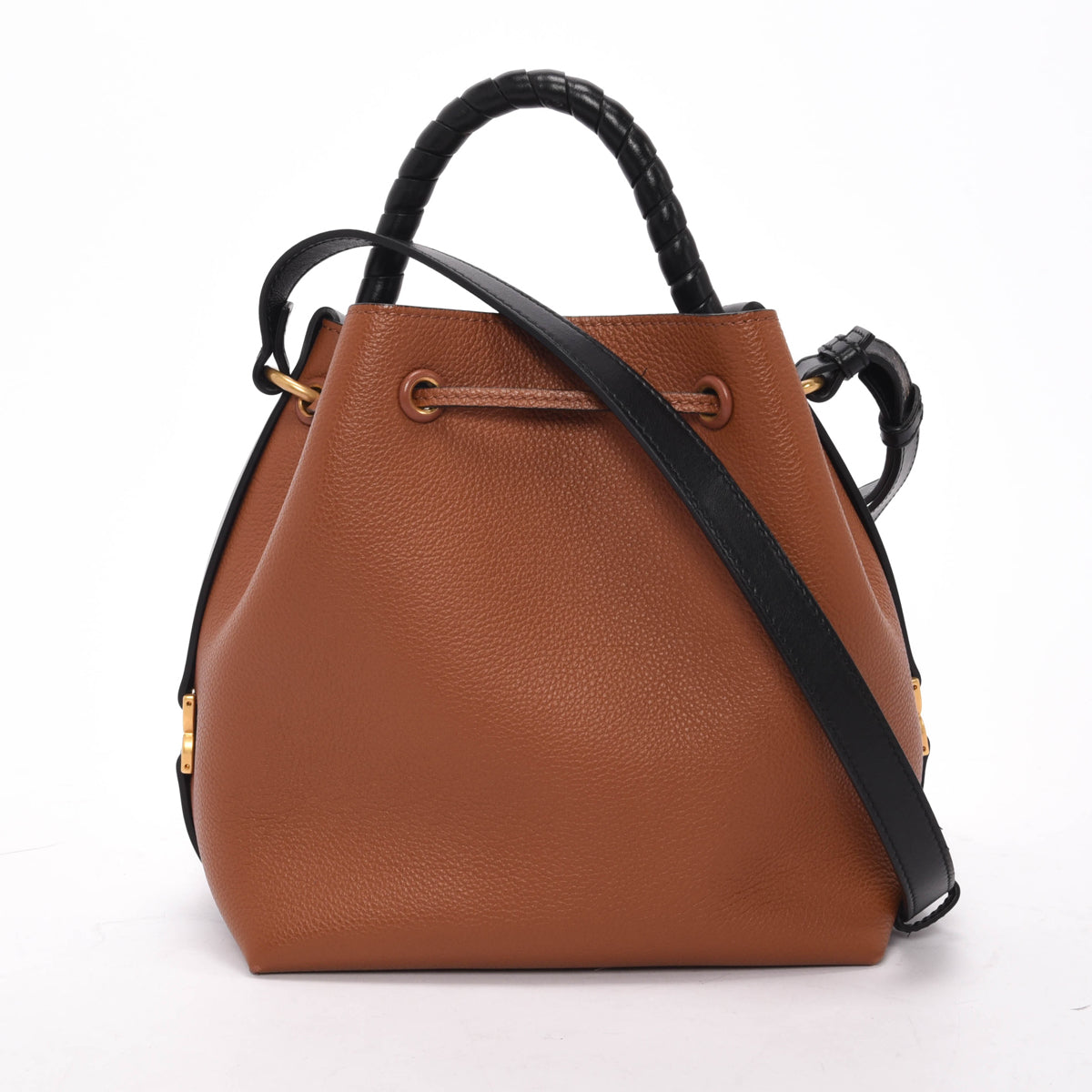 Chloe Tan & Black Calfskin Marcie Drawstring Bucket Bag
