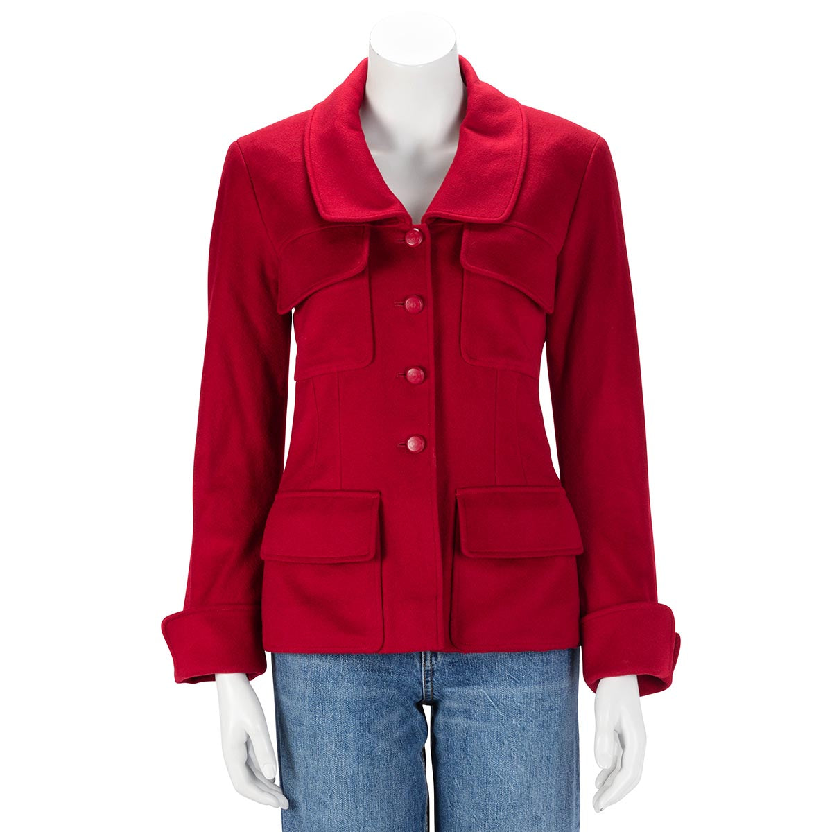 Chanel Red Cashmere Four Pocket Jacket FR 38