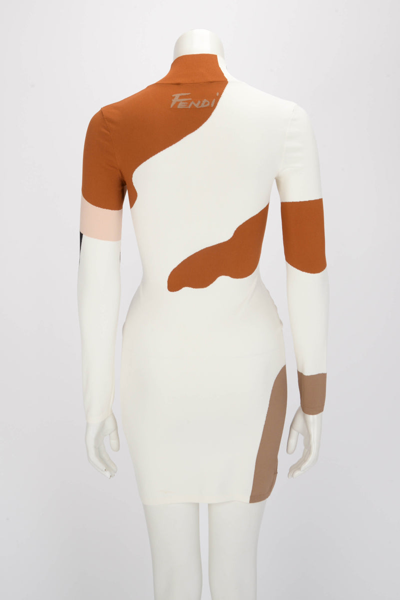 Fendi Intarsia Knit Mermaid Turtleneck Dress IT 40