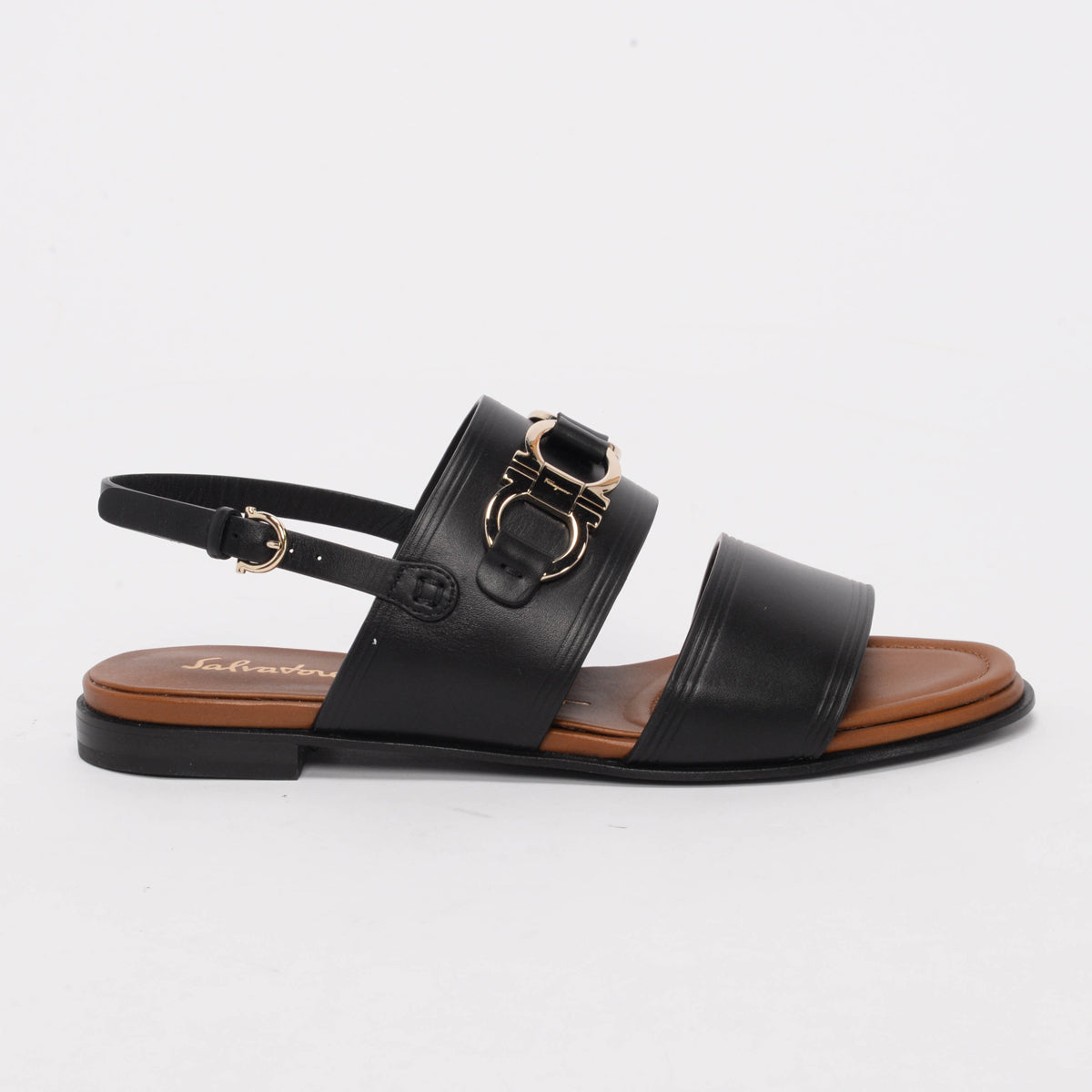 Ferragamo Black Calfskin Chaim Sandals 5.5