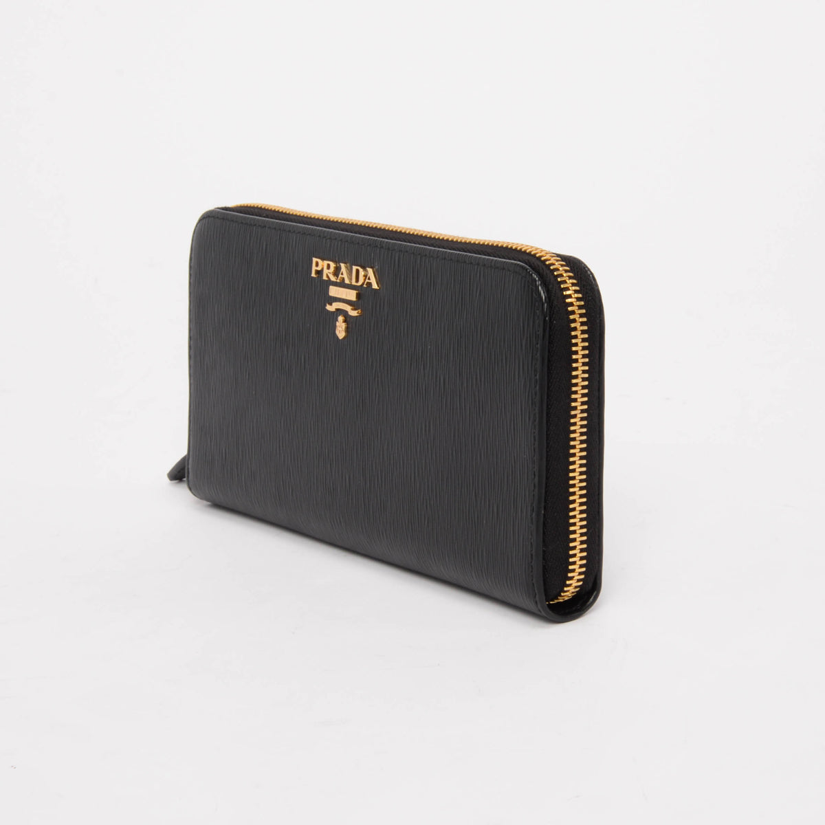 Prada Black Vitello Move Large Zip Wallet