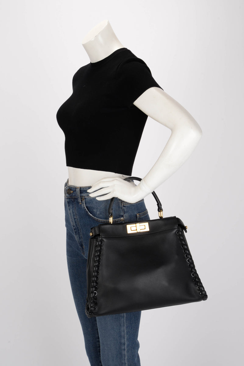 Fendi Black Whipstitched Leather Medium Peekaboo Bag