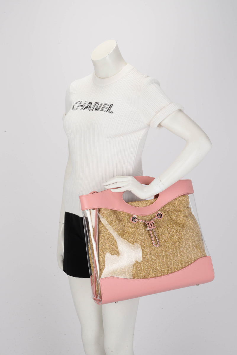 Chanel Pink PVC & Raffia Large 31 Shopping Tote