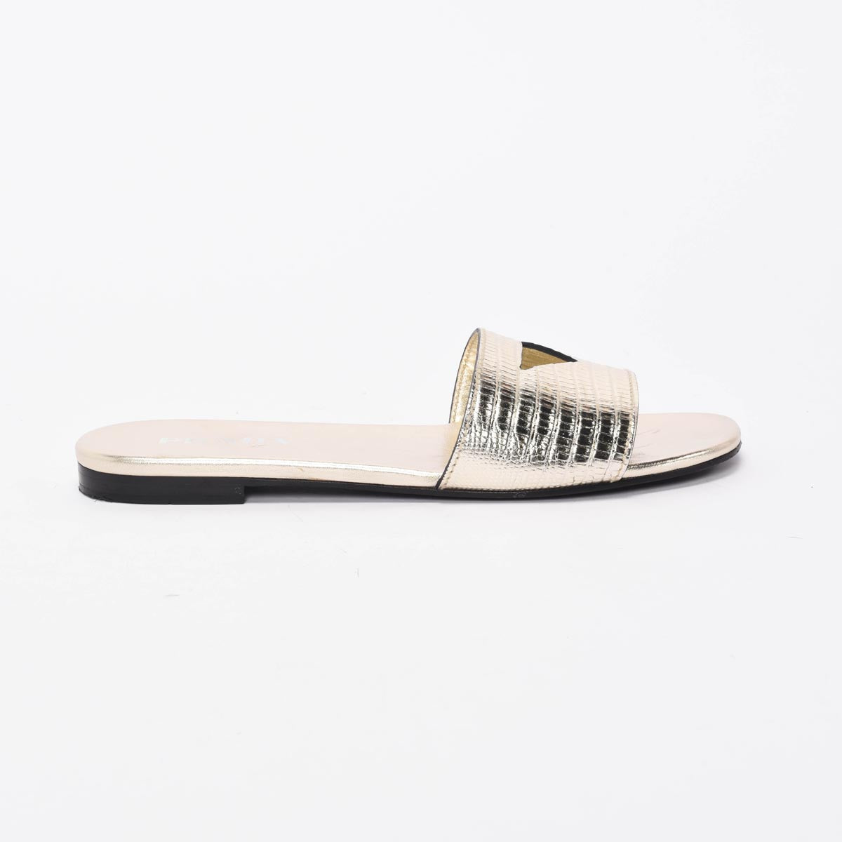 Prada Light Gold Lizard St Tejus Slides 40