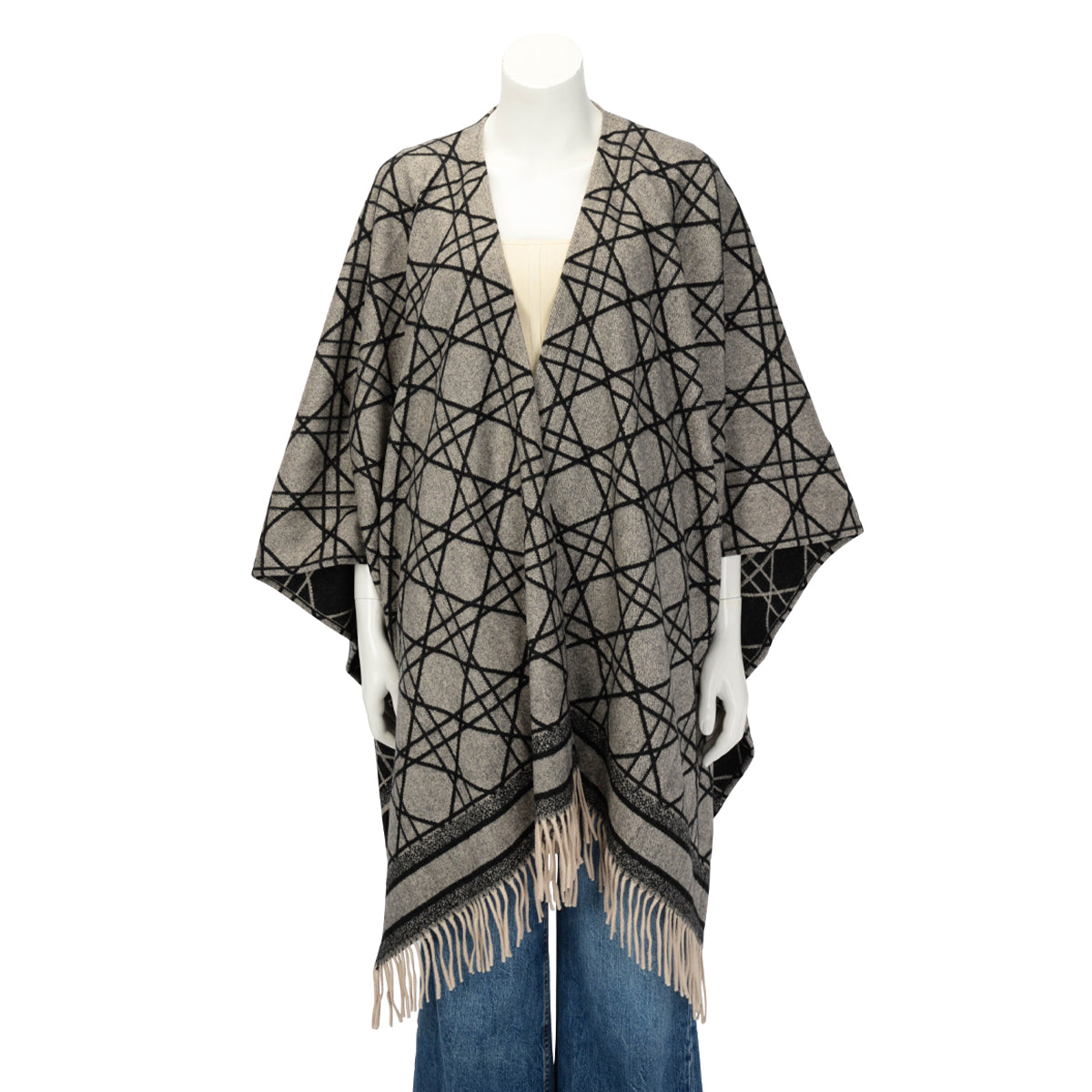Dior Grey & Black Cashmere Cannage Poncho Shawl