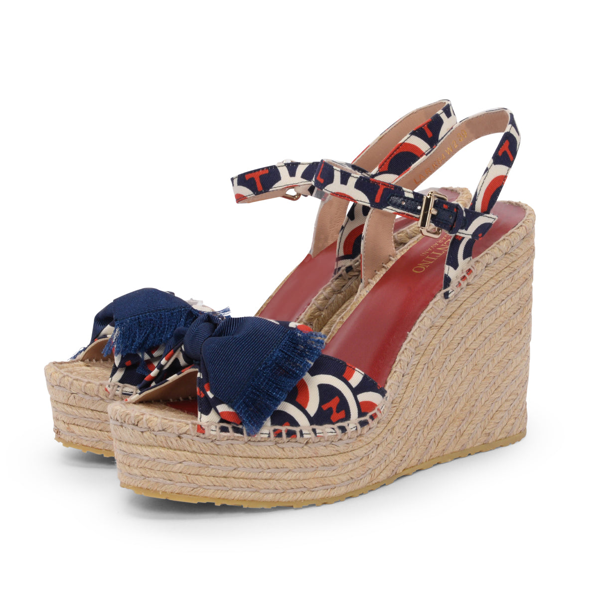 Valentino Multi Colour Twill Bow Espadrille Wedges