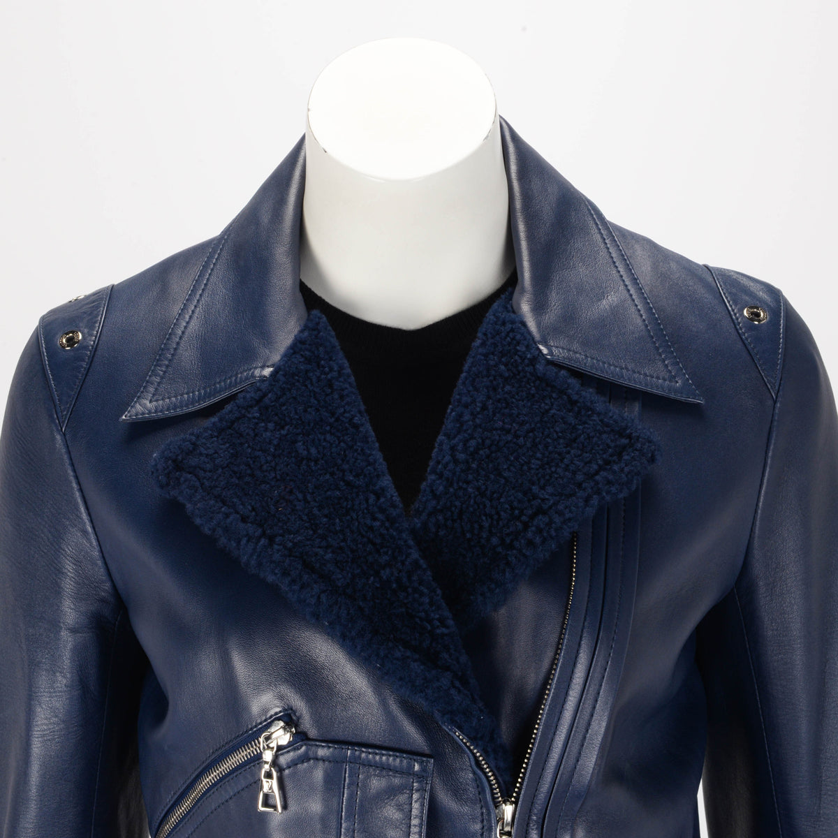 Louis Vuitton Blue Lambskin Biker Style Jacket FR 38