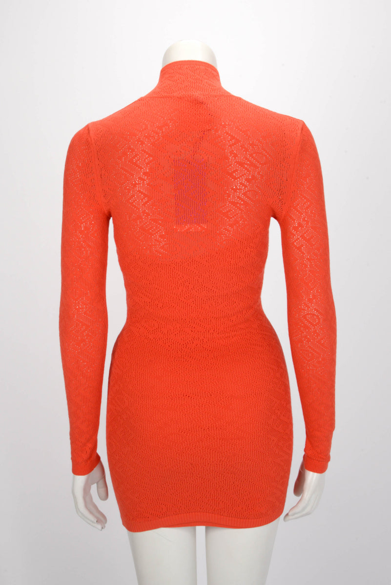 Fendi x Skims Orange Intarsia Knit Turtleneck Dress IT 36