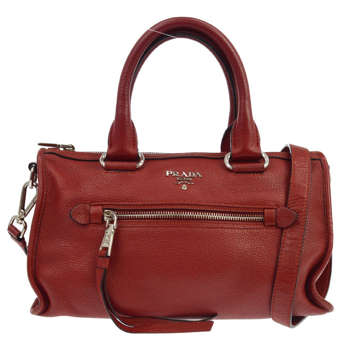 Prada Red Vitello Daino Boston Bag