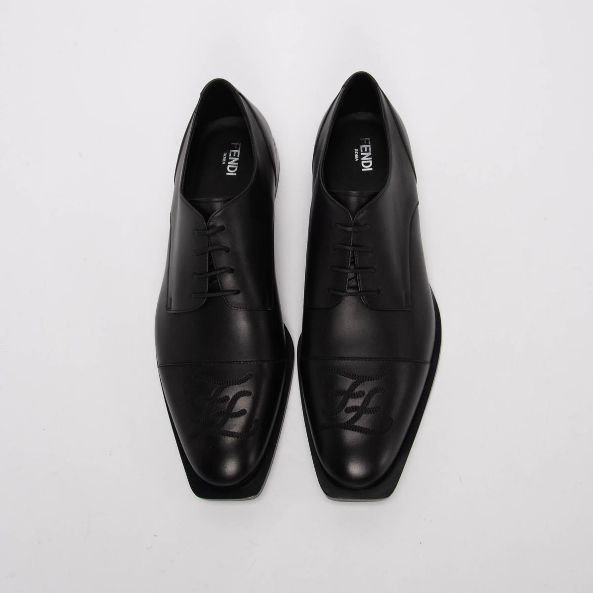 Fendi Black Calfskin Karligraphy Derby Lace-up Shoes 12