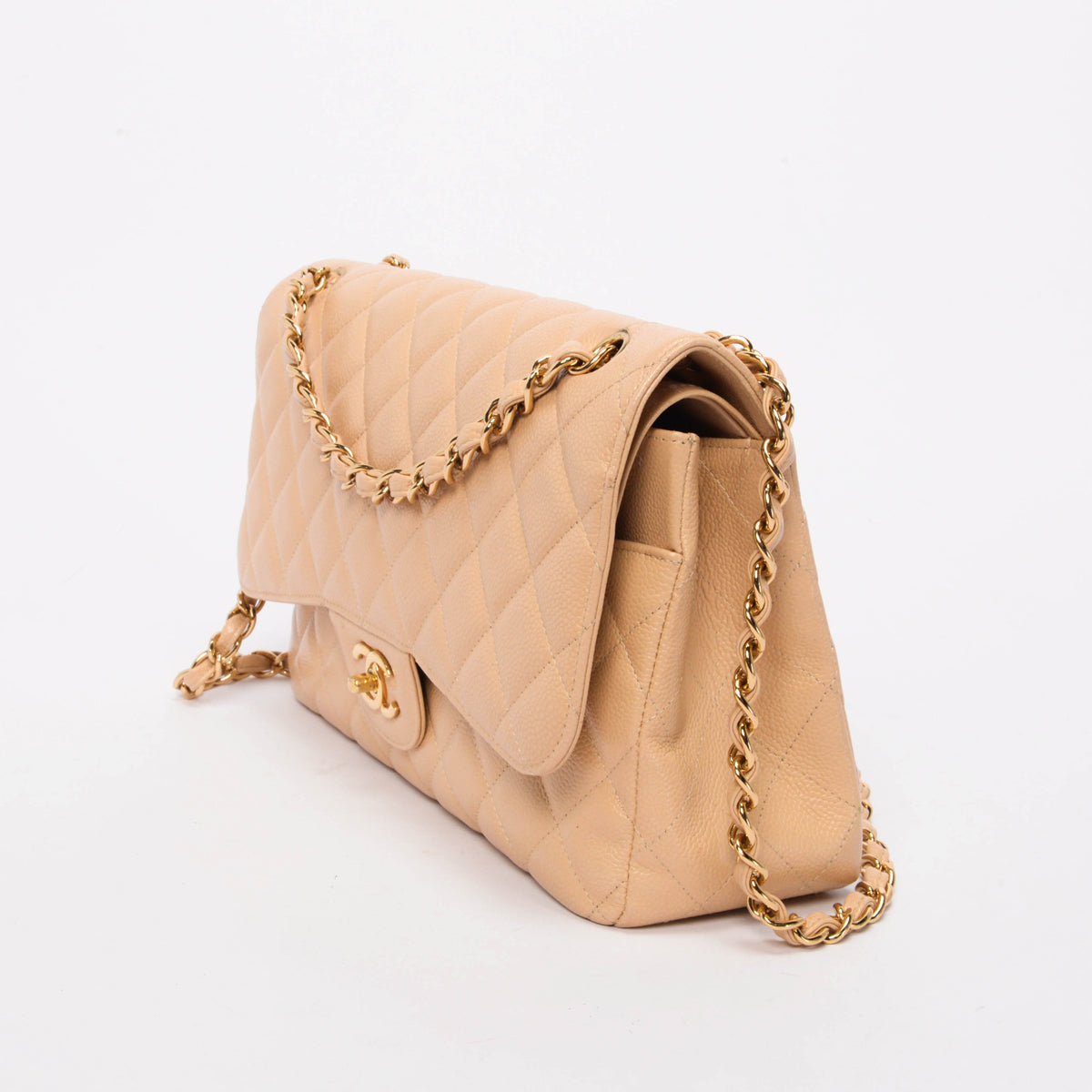 Chanel Beige Quilted Caviar Large Classic Flap Bag