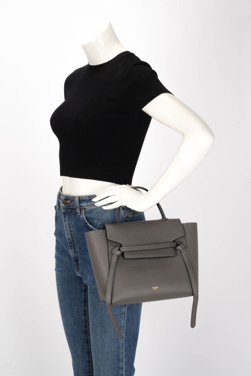 Celine Anthracite Grained Calfskin Micro Belt Bag