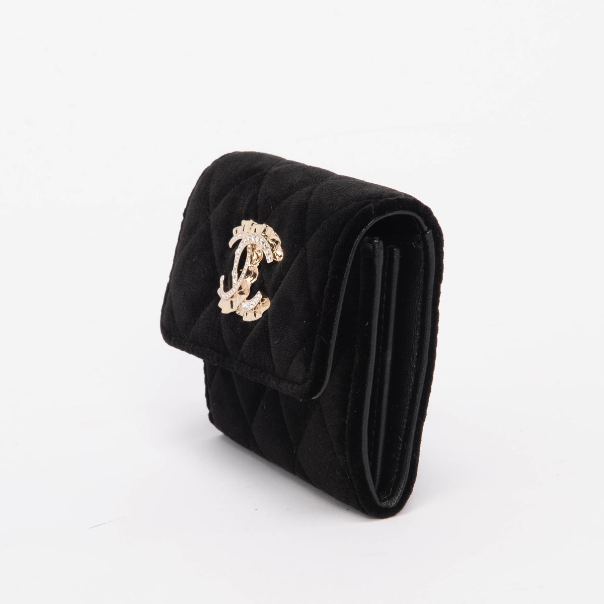 Chanel Black Quilted Velvet CC Flap Card Holder