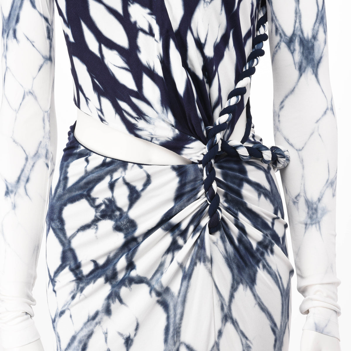 Dion Lee Blue & White Shibori Longsleeve Rope Dress AU 6