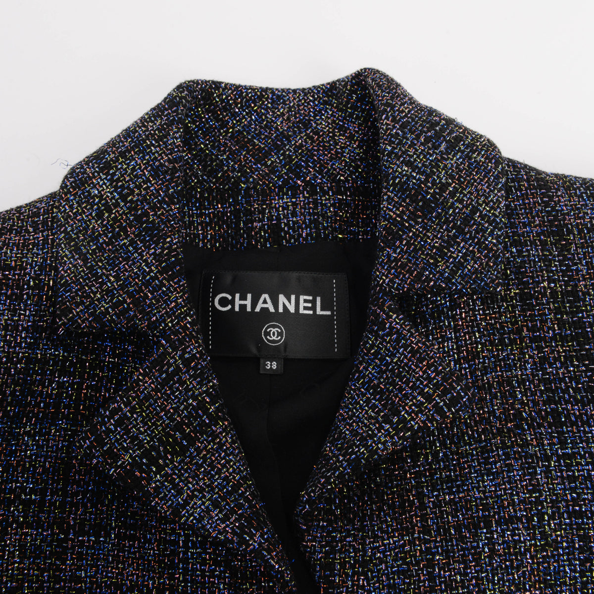 Chanel Black Rainbow Lurex Patch Pocket Jacket FR 38