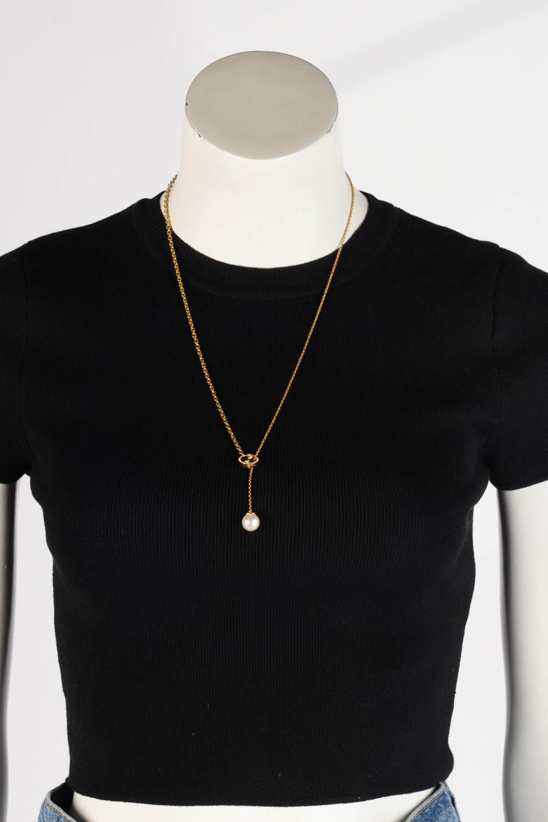 Gucci Gold Tone Blondie Pearl Drop Necklace