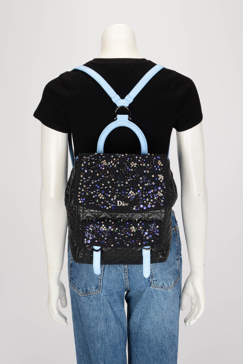 Dior Black Cannage Lambskin Embellished Stardust Small Backpack