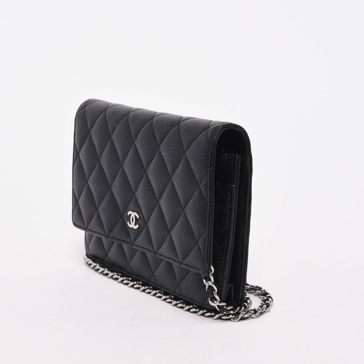 Chanel Black Quilted Caviar Classic Wallet On Chain