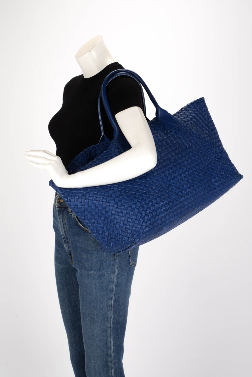 Bottega Veneta Cobalt Intrecciato Leather Large Cabat Tote