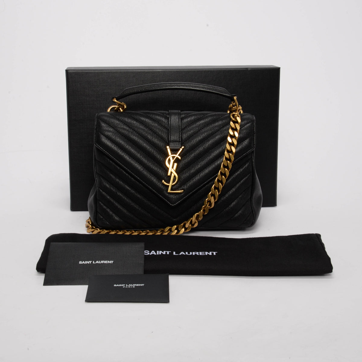 Saint Laurent Black Quilted Calfskin Medium College Bag