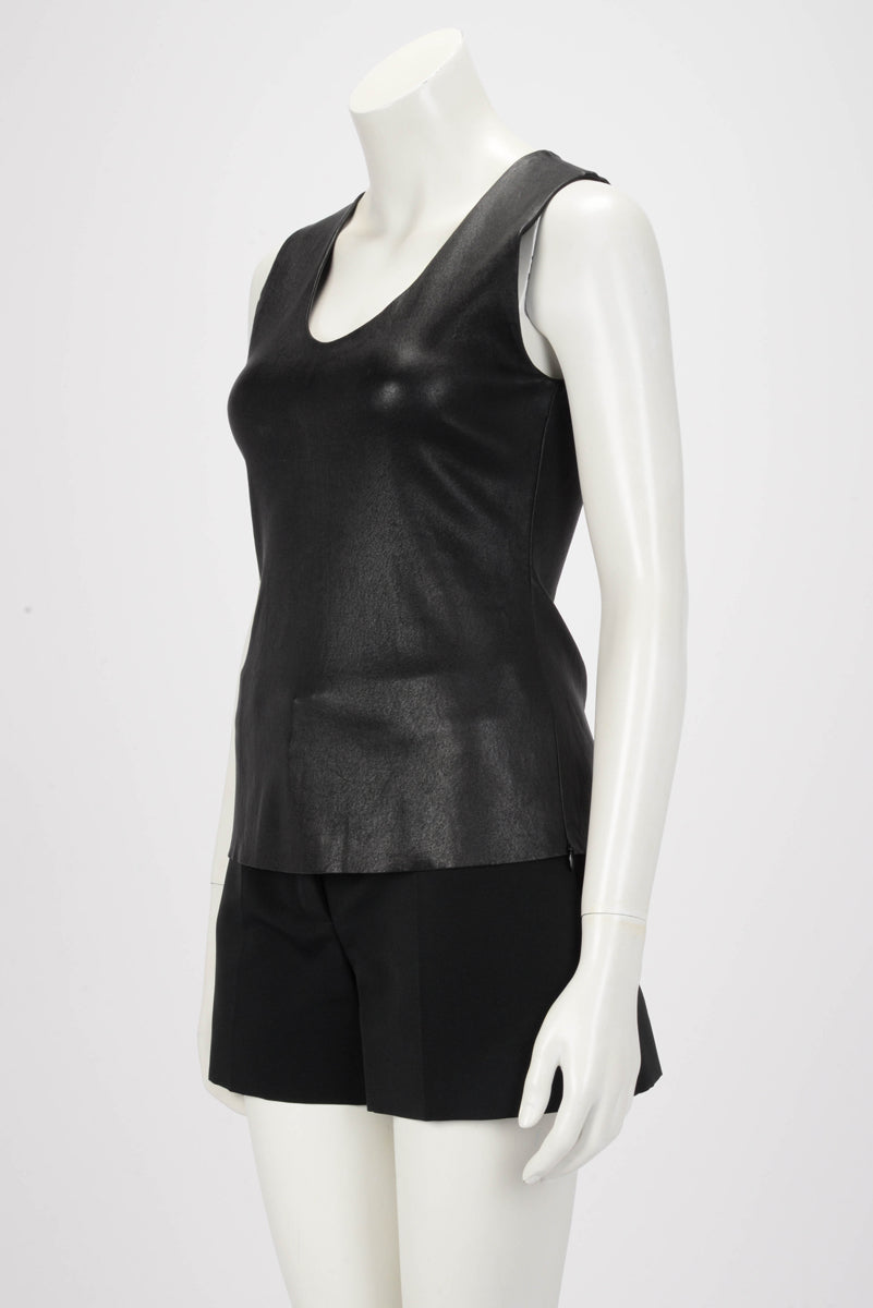 Prada Black Stretch Lambskin Sleeveless Top IT 44