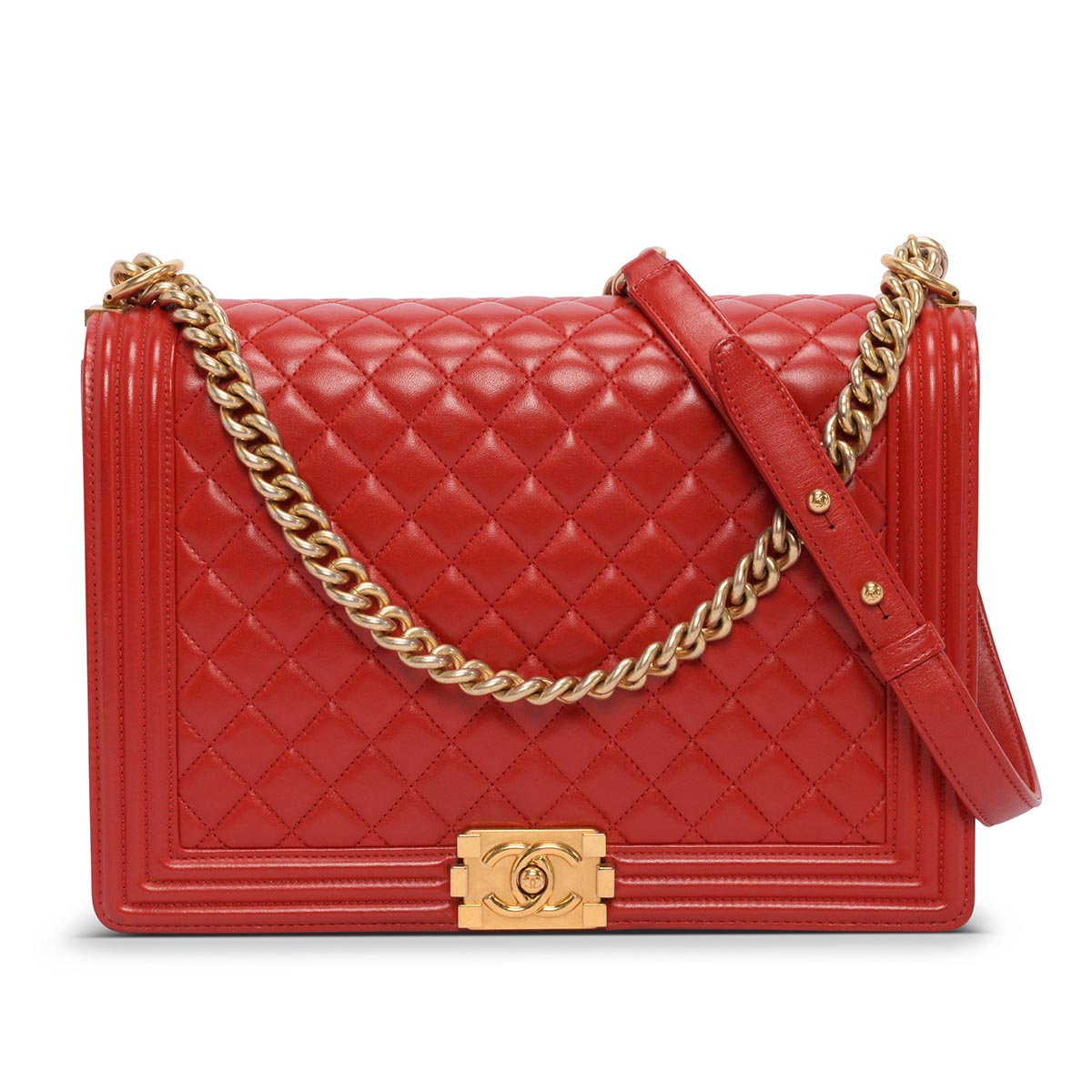 Chanel Red Quilted Lambskin Large Boy Bag