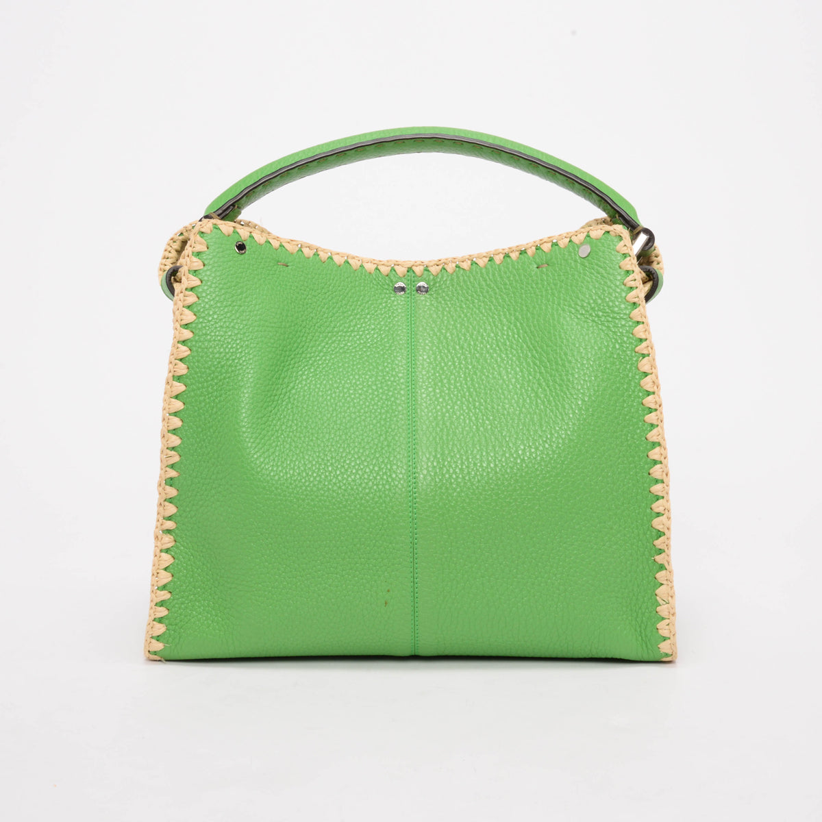 Fendi Lime Calfskin & Raffia Medium Peekaboo X-Lite Bag