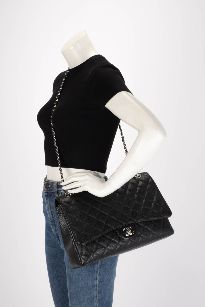 Chanel Black Quilted Caviar Jumbo Single Flap Bag
