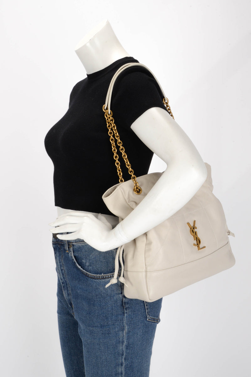 Saint Laurent Ivory Lambskin Small Jamie Shopping Tote
