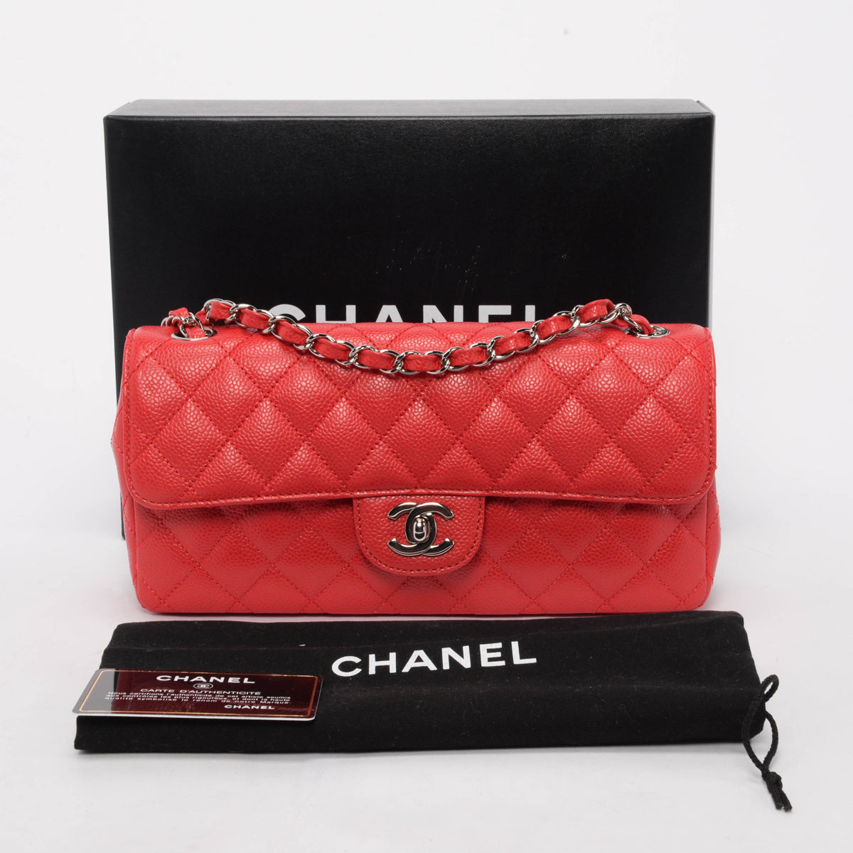 Chanel Red Caviar Leather East West Flap Bag