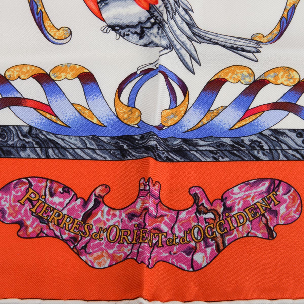 Hermes Red & White Silk Pierres d'Orient et d'Occident Scarf