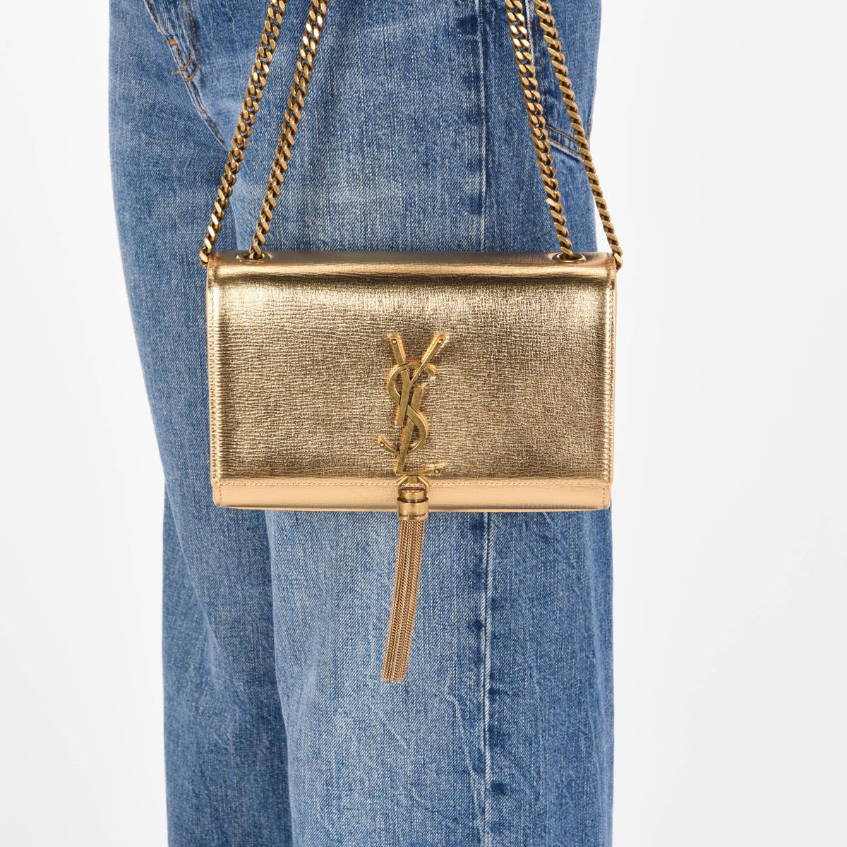 Saint Laurent Gold Metallic Calfskin Small Kate Tassel Bag