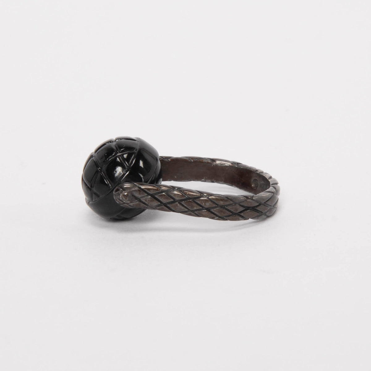 Bottega Veneta Black Silver Intrecciato Ball Ring