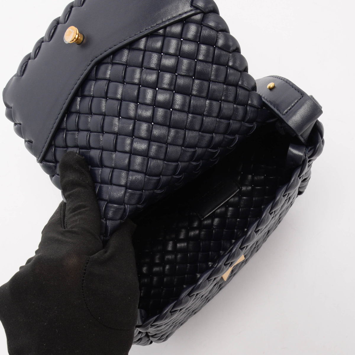 Bottega Veneta Navy Intrecciato Small Cobble Bag