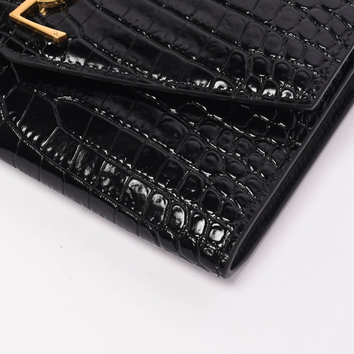 Saint Laurent Black Croc Embossed Uptown Chain Wallet