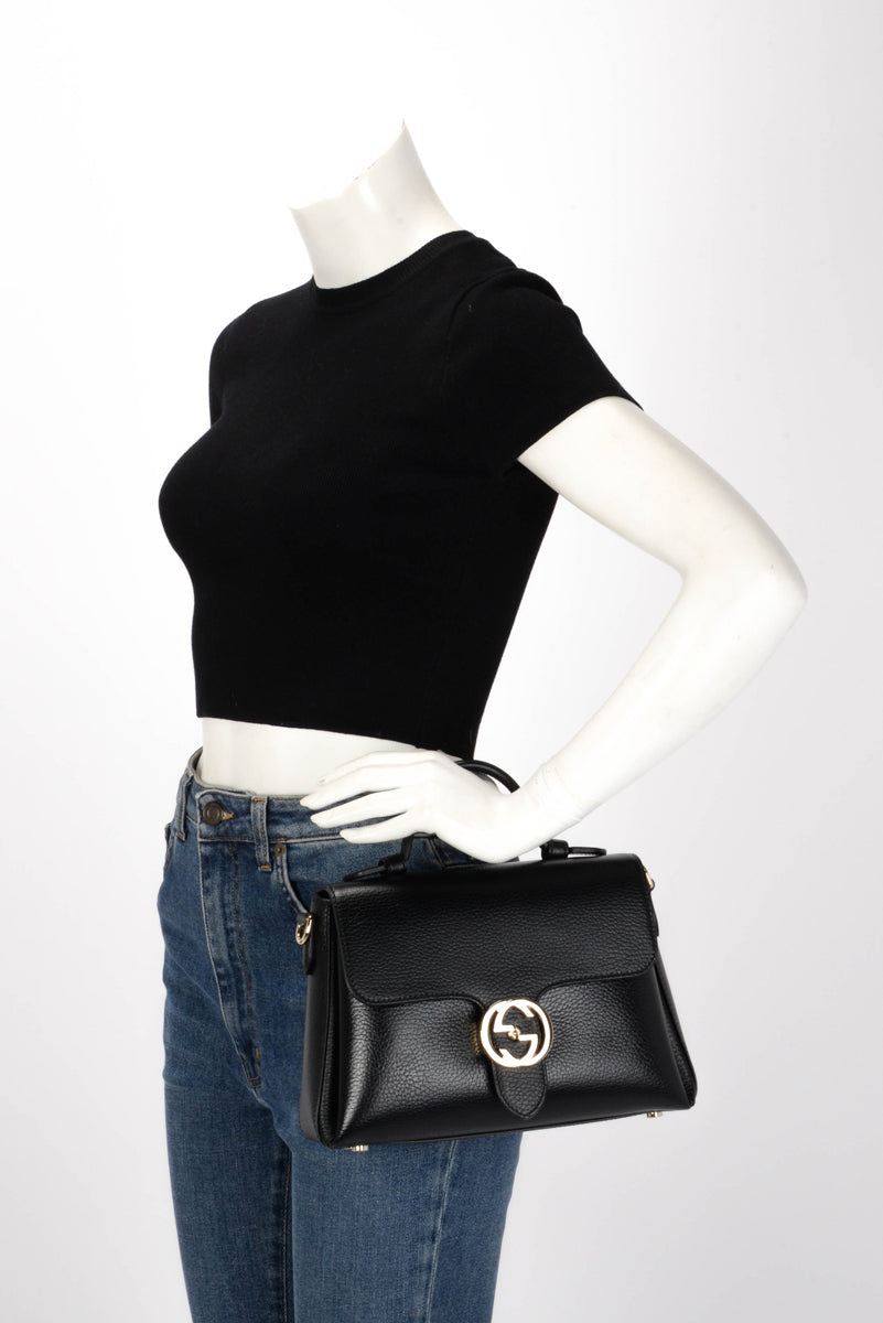 Gucci Black Dollar Calfskin Interlocking G Top Handle Bag