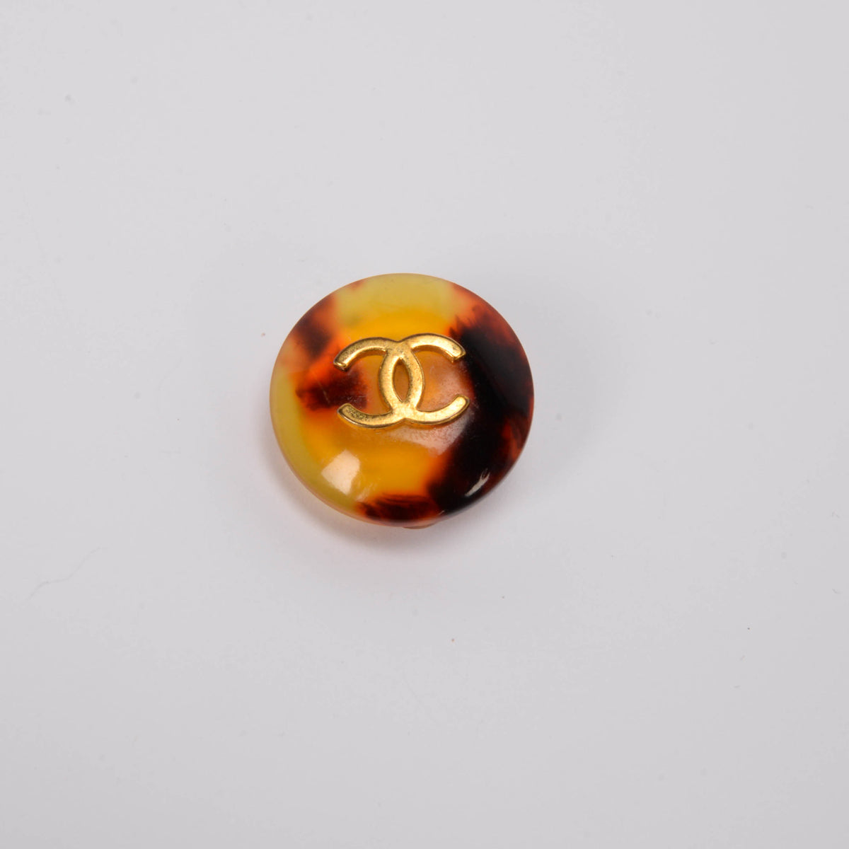 Chanel Vintage Tortoiseshell Resin CC Button Clip-On Earrings