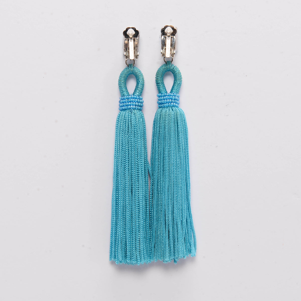 Oscar de la Renta Blue Crystal Tassel Clip On Earrings