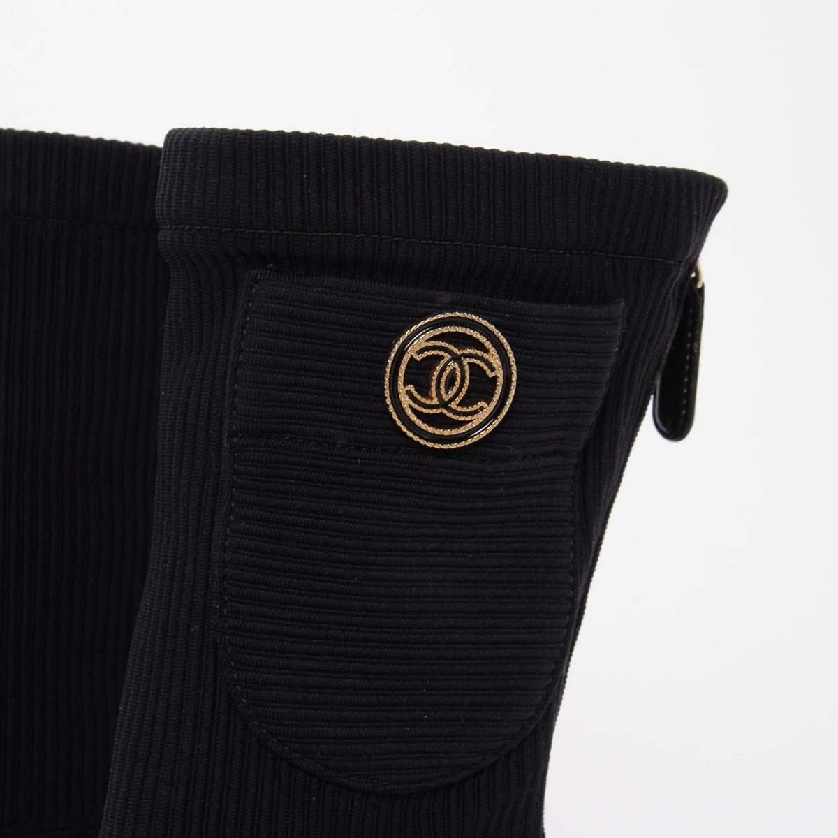 Chanel Black & Gold Knit CC Pocket Sock Boots 39