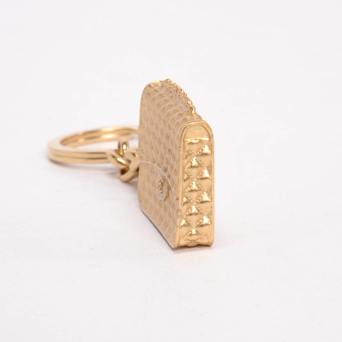 Chanel Light Gold Metal Quilted Flap Bag Key Ring